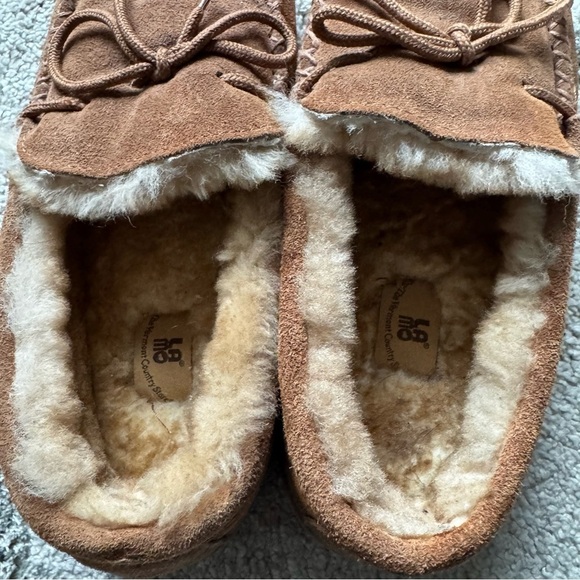 Lamo DOUBLEFACE SHEEPSKIN MOCCASIN slipper tan brown fleece lined  11 - Picture 12 of 12